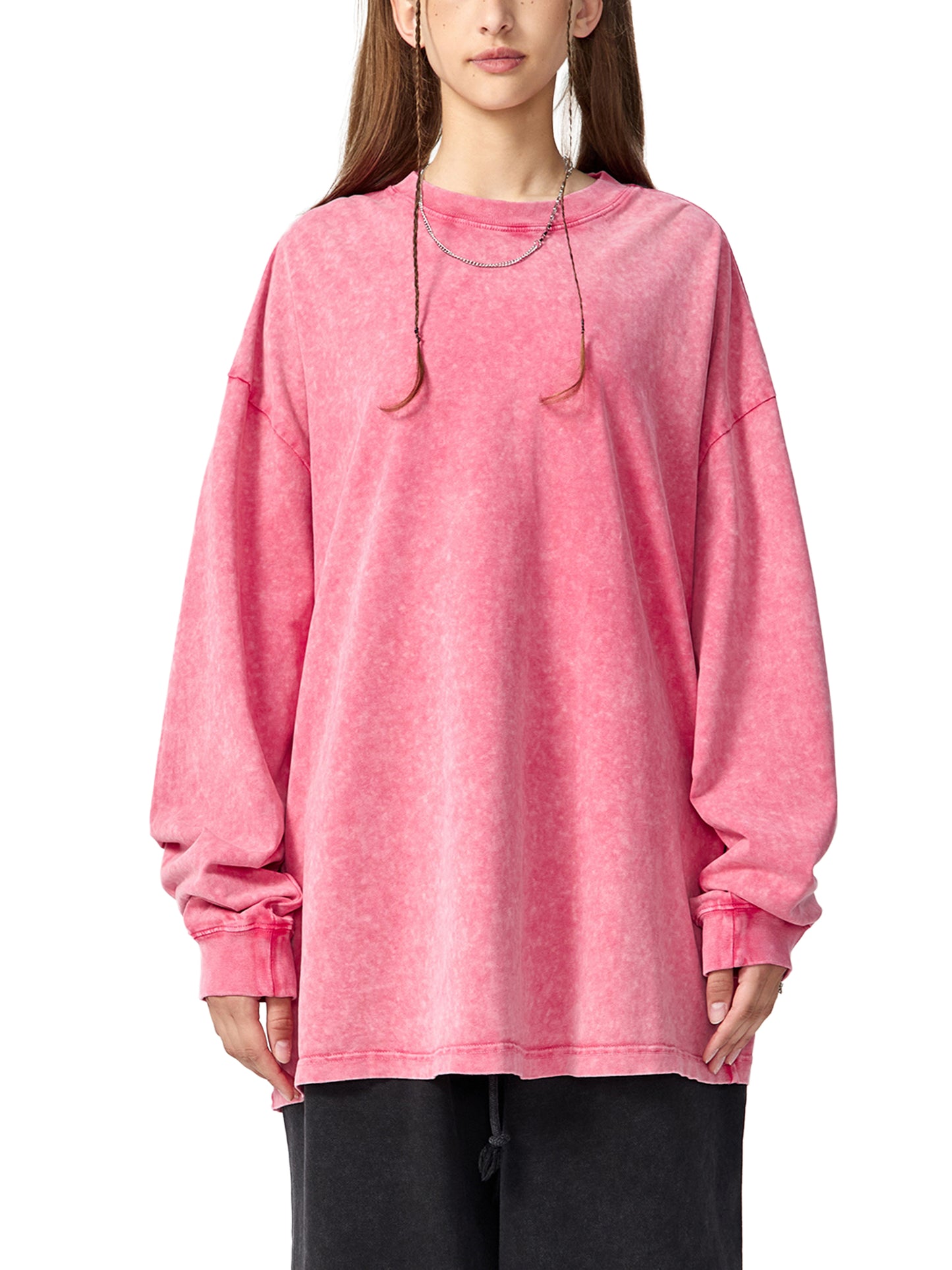 WAKE UP Snow Washed Frayed Long Sleeve