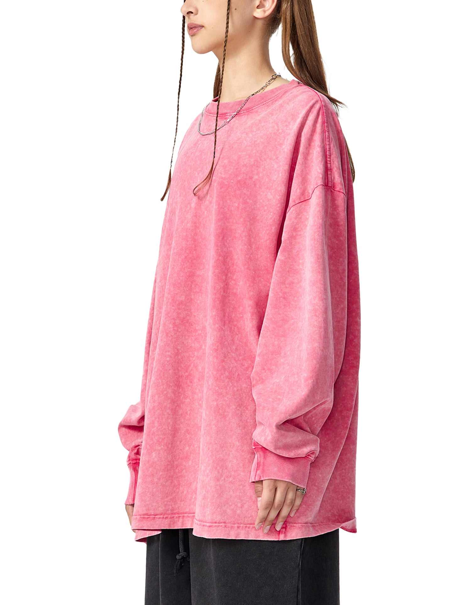 WAKE UP Snow Washed Frayed Long Sleeve