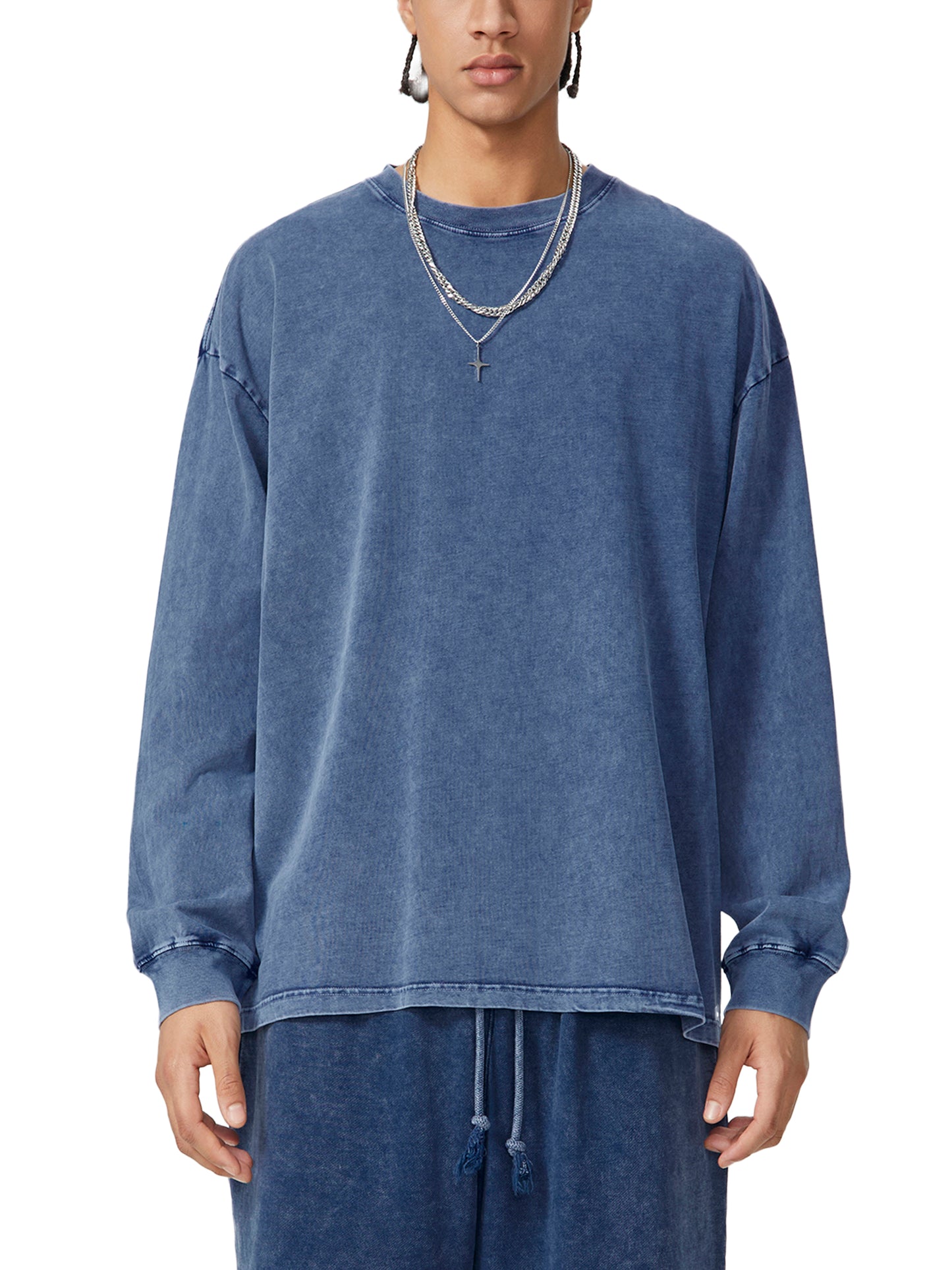 WAKE UP Snow Washed Frayed Long Sleeve