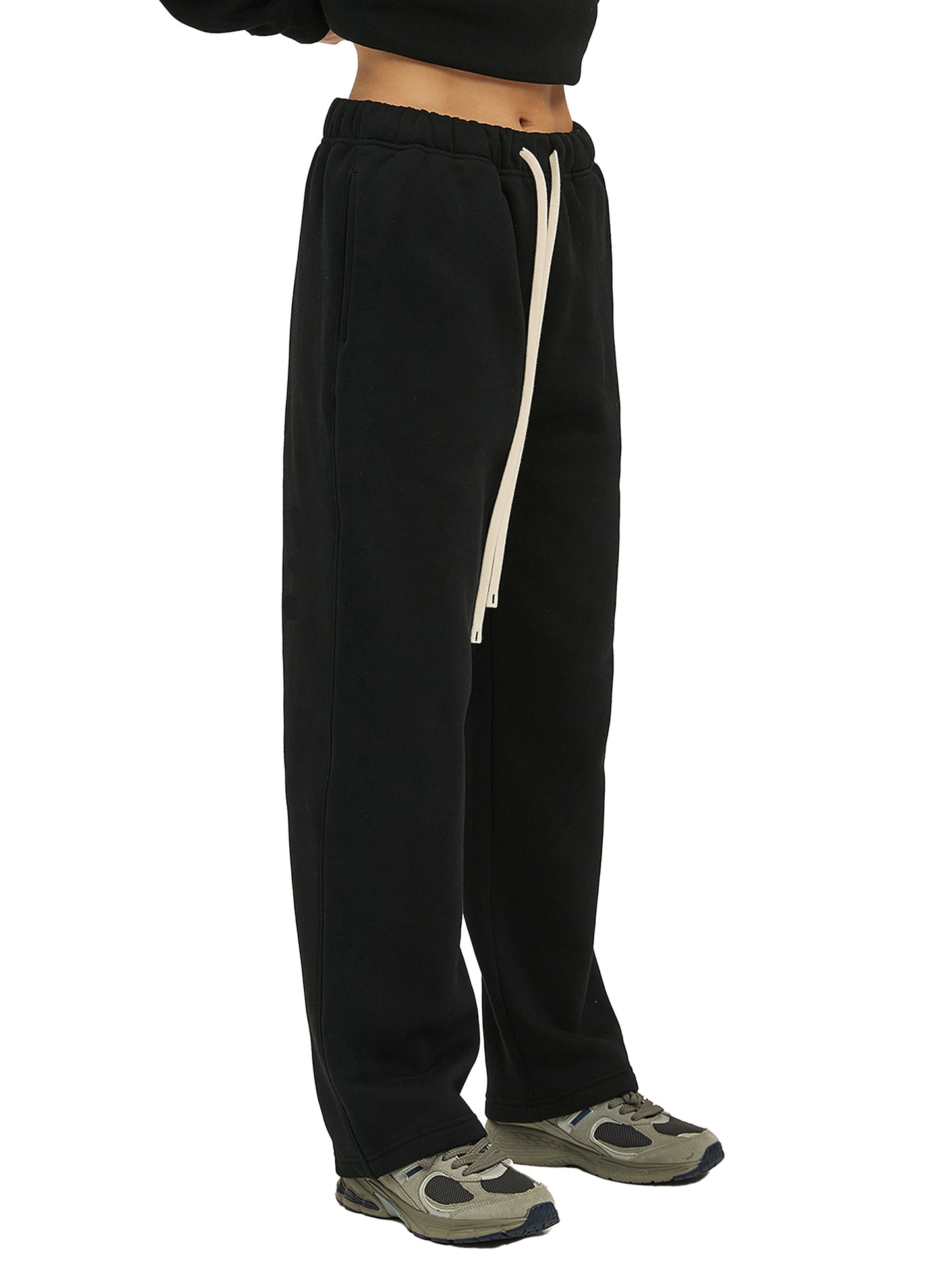 WAKE UP Unisex Solid Color Fleece Straight Leg Pants