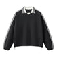 Contrast Striped Lapel Collar Sweatshirt
