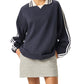 Contrast Striped Lapel Collar Sweatshirt