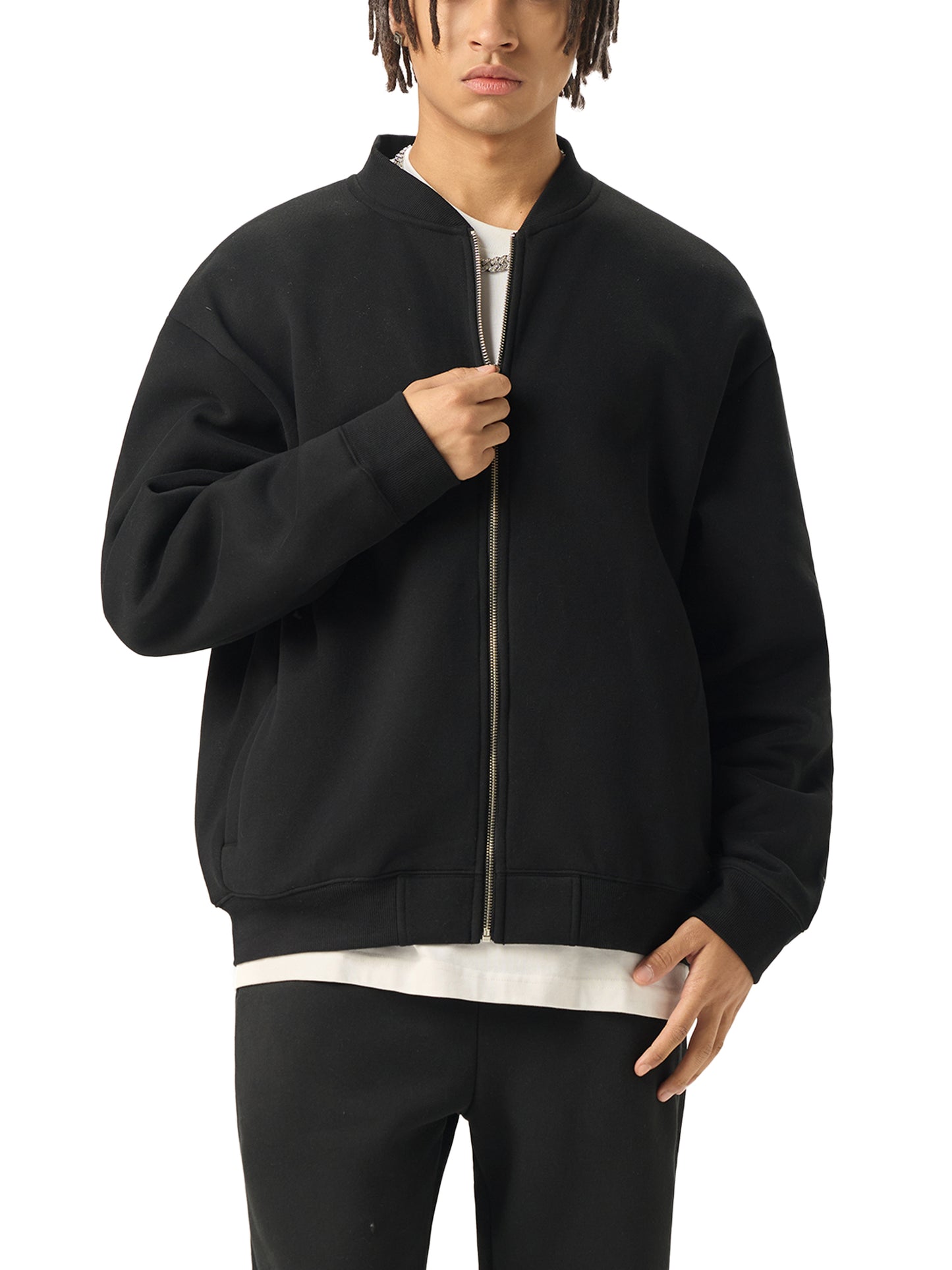 WAKE UP Essential Zip-Up Fleeced Varsity Jacket