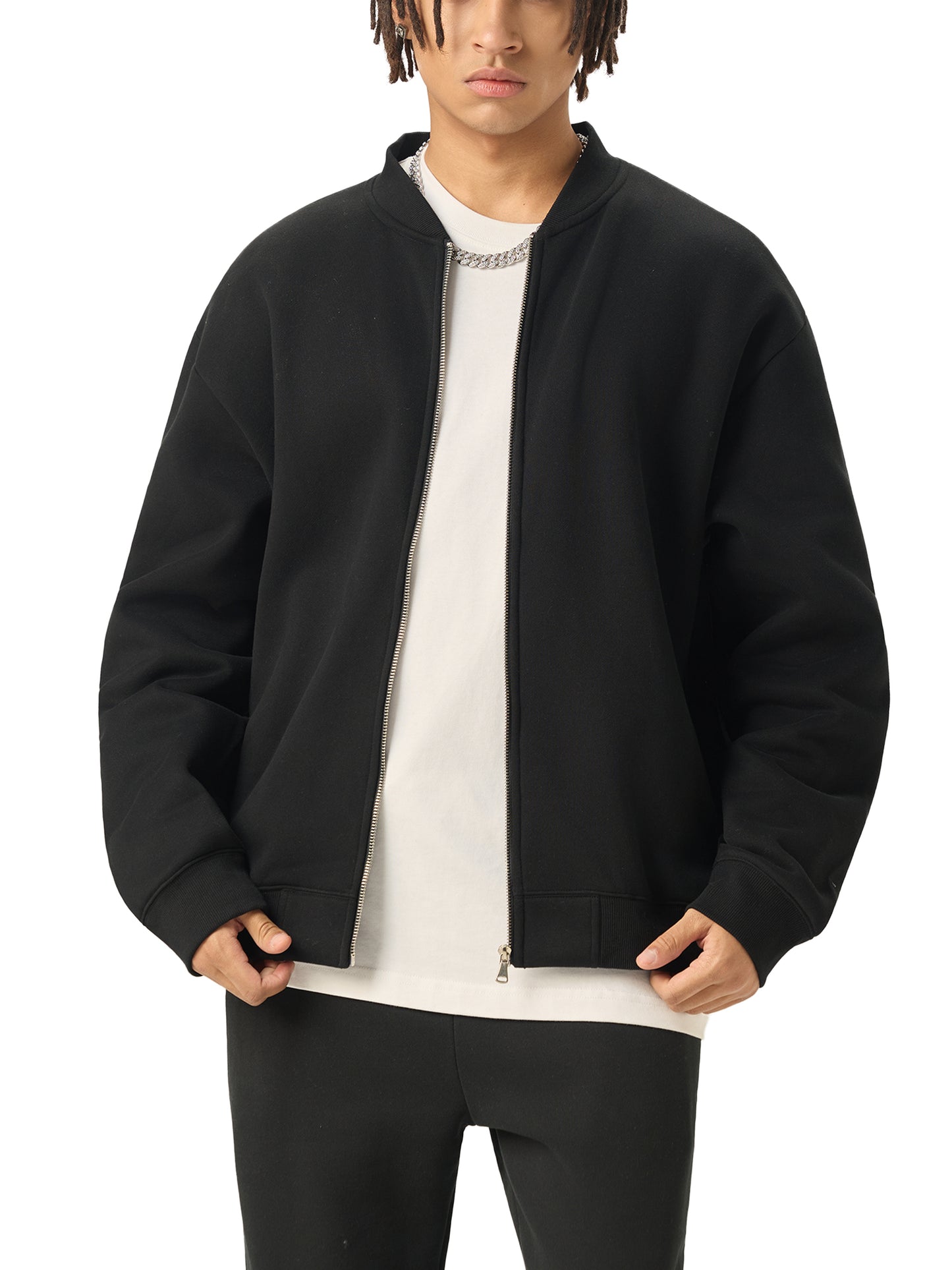 WAKE UP Essential Zip-Up Fleeced Varsity Jacket