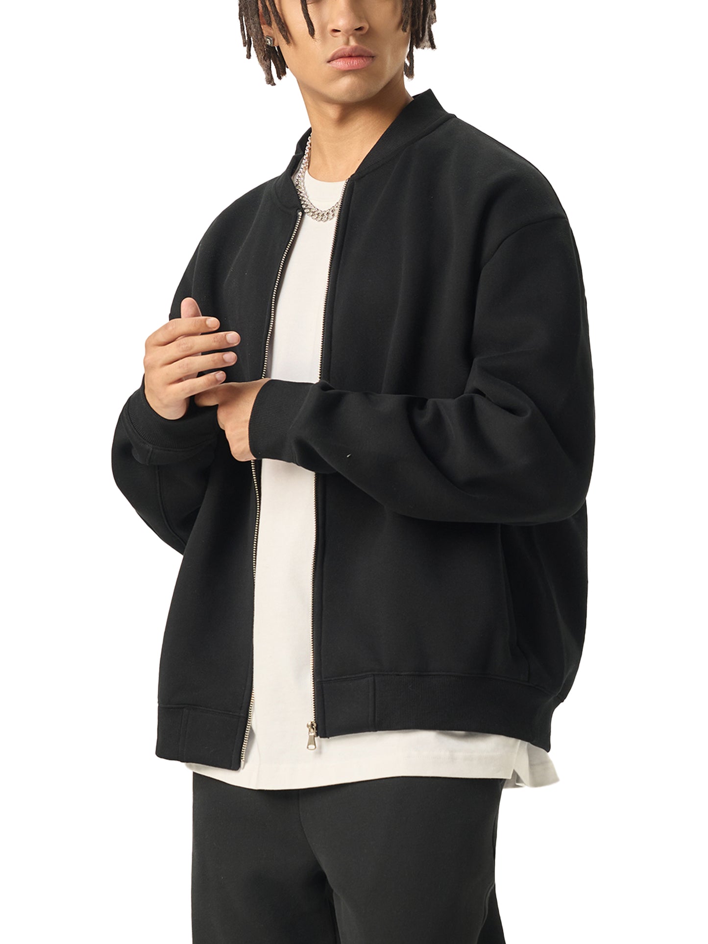 WAKE UP Essential Zip-Up Fleeced Varsity Jacket