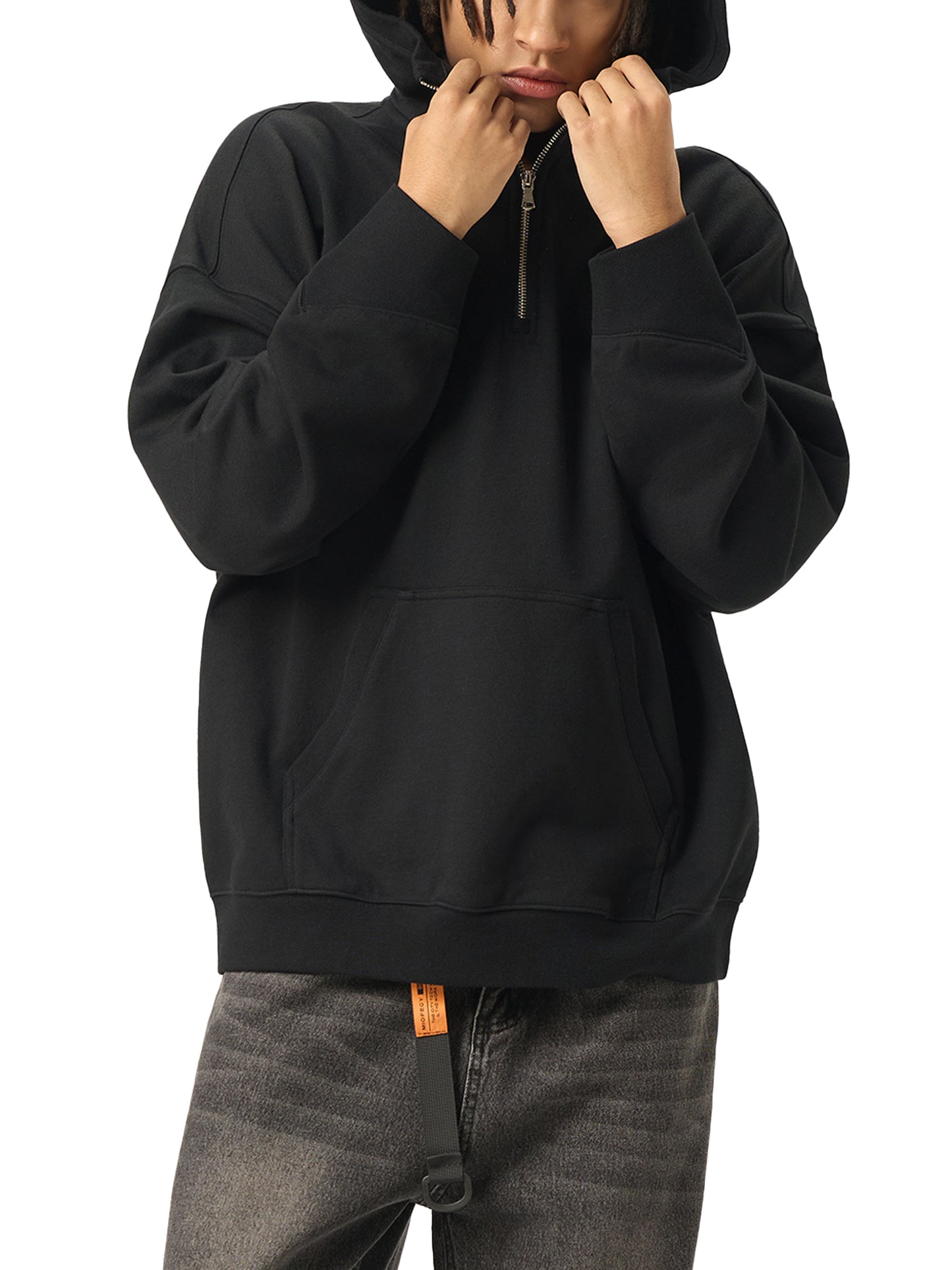 WAKE UP Big Hood Half-Zip Fleece Hoodie