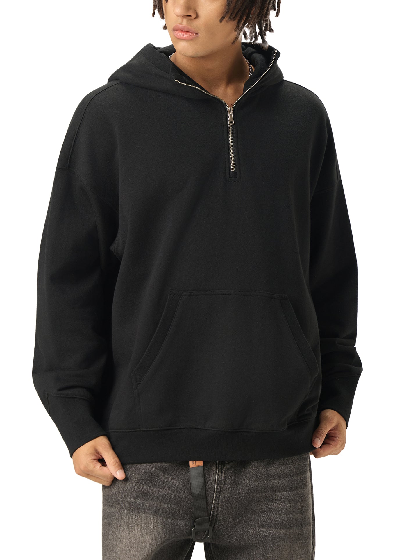 WAKE UP Big Hood Half-Zip Fleece Hoodie
