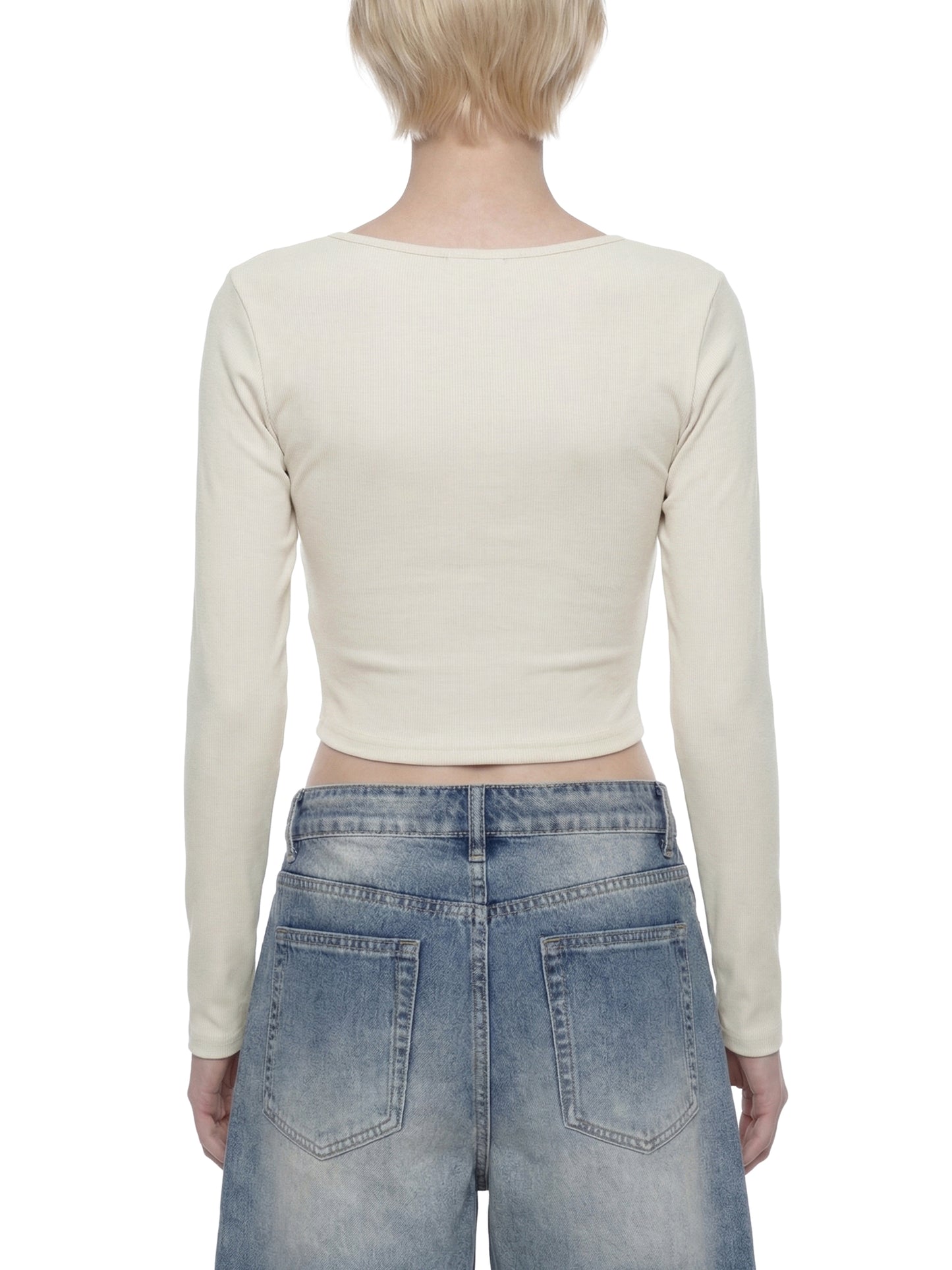 WAKE UP Women's Ruched Long Sleeve Crop T-Shirt